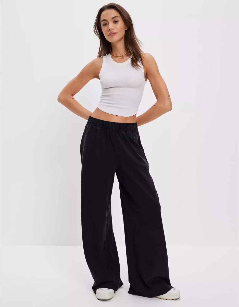 Pantalon Jogging American Eagle AE Sun Set Super High-Waisted Baggy Larges-Leg Knit Pant Noir Femme | ZVT-07033200